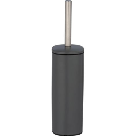 Brosse WC fermée Alassio, Porte Brosse WC au Design fermé avec Brosse WC Noire et tête de Brosse WC remplaçable de Ø 8,5 cm, Acier, 9,3x39,2x9,3 cm, Gris Mat (1/5)