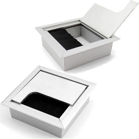 Passe-câbles Passe-câbles Passe-câbles pour bureau Gestion des câbles Bureau avec joint à brosse – Lot de 2 boîtes de 80 x 80 mm en alliage d'aluminium pour bureau/bureau/plans de travail (1/5)