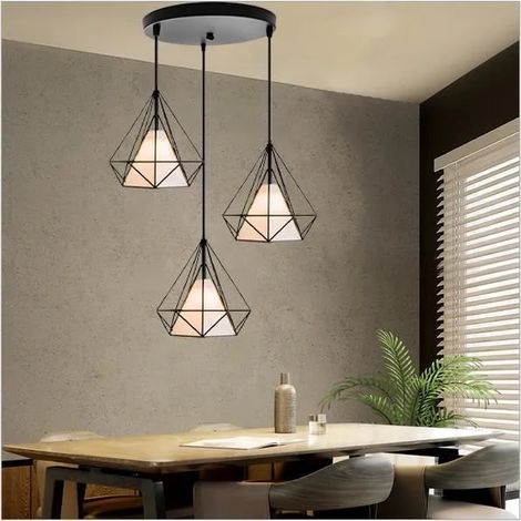 Lustre Suspension Luminaire Vintage en Cage Diamant Noir Lampe Luminaire Industrielle en Métal pour Salon Chambre (1/4)