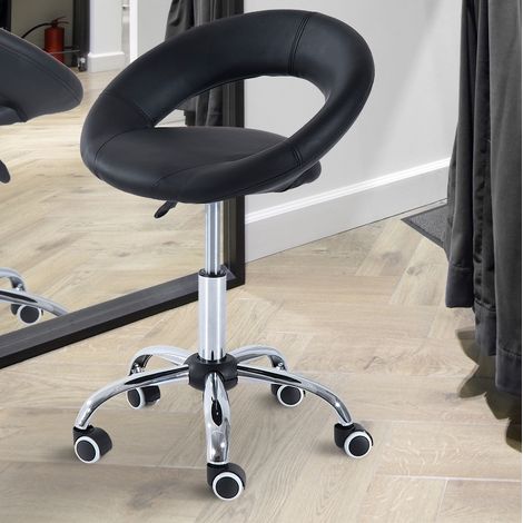 Taburete con ruedas 50x54x66-78 cm negro en piel sintética y metal con altura regulable (1/5)