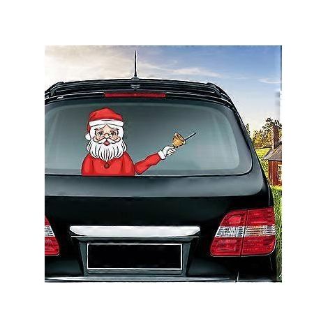 Autocollant pour essuie-glace arrière - Bonhomme de neige de Noël faisant signe de la main - Autocollant 3D animé et amusant (Nouveau Père Noël mignon) (1/4)