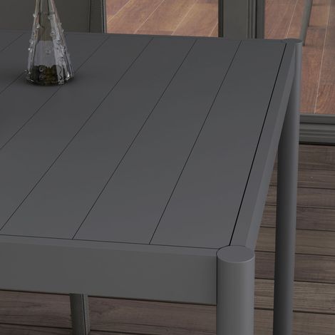 Table de jardin à lames pour 6 personnes, aluminium et acier, 145 x 90 x 74 cm, couleur gris anthracite (1/5)