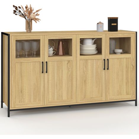 Idmarket – Buffet 140 cm 4 portes vitrées – Structure bois et métal – Design industriel – Hauteur 80 cm – Largeur 40 cm – Coloris bois et noir (1/5)