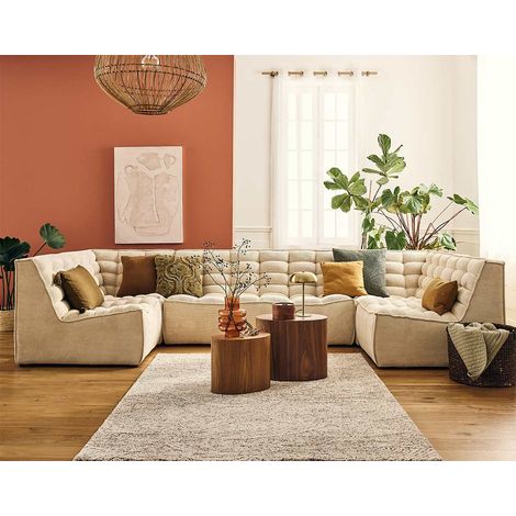 Ellie - modulares sofa panorama 7-sitzer in strukturiertem samt - beige