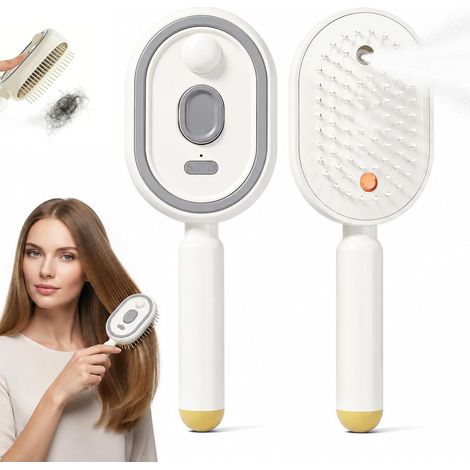 Brosse à Cheveux Électrique Vapeur 2026 – Brosse Lissante Rechargeable avec Pulvérisation d’Eau, Démêlant, Anti-Frisottis et Antistatique pour Cheveux Longs et Courts (Blanc) (1/5)