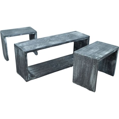 Vintage Tisch mit 2 Sitzhockern in shabby schwarz (1/5)