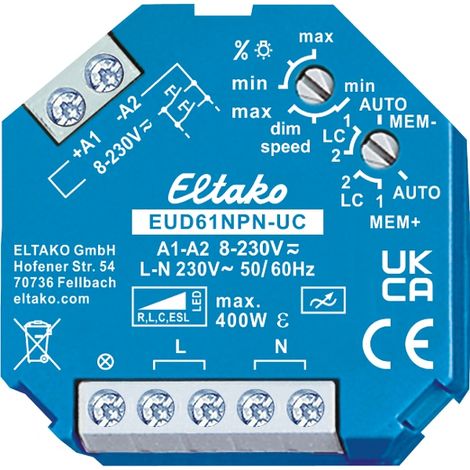 ELTAKO Variateur d’intensité à impulsions EUD61NPN-UC, 8-230VUC, 400W montage en saillie