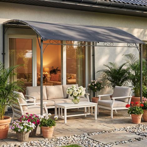 Gartenpavillon mit 16 Abflusslöchern, Metall und Polyester, 3,8 x 2,8 m, Grau