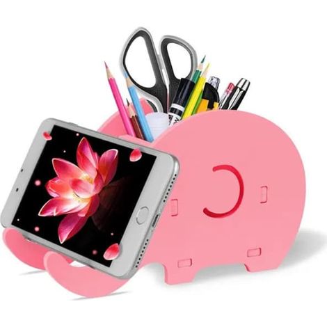 Porte-téléphone et porte-stylo éléphant rose 15x10x12cm (1/2)