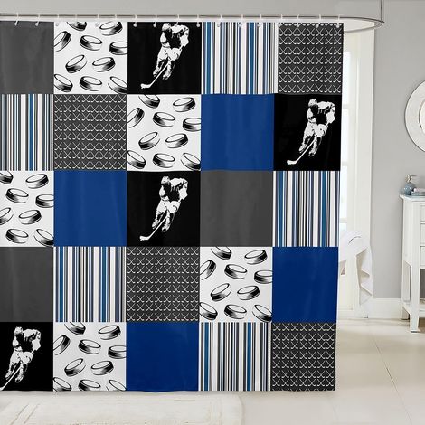 Rideau Douche 180x210cm Hockey sur Glace Rideaux de Douche Palet de Hockey Rideau de Baignoire Balle Sportive Rideaux Salle de Bain Jeu de Balle Compétitif - 180L X 210H cm (1 Panneaux) (1/5)