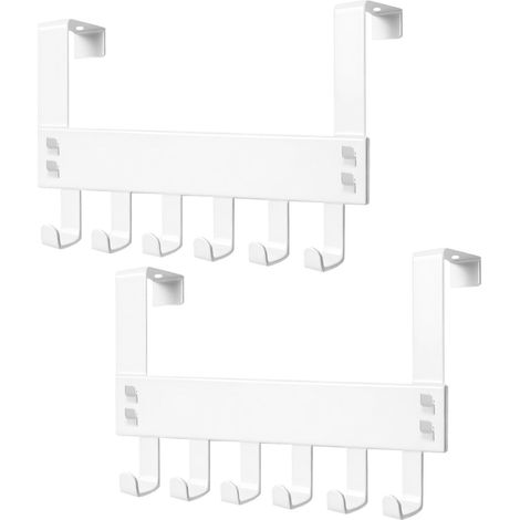 2 Pièces Porte Manteau Sans Percer 6 Crochets, Crochet de Porte Suspendu Économiseur d'Espace, Patère pour Salle de Bain, Salon, Cuisine, Chambre (Blanc)