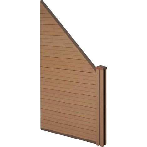 [NEUWERTIG] WPC-Sichtschutz Savoie, Windschutz Zaun, WPC-Pfosten Erweiterungselement schräg rechts, 0,98m teak