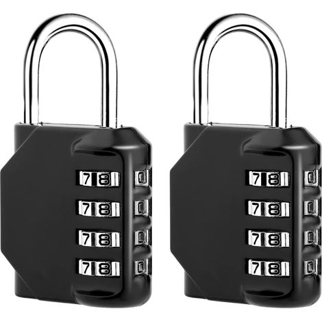 2 Pcs Cadenas Code 4 Chiffres, Alliage de Zinc Cadenas à Combinaison Étanche, Antirouille Cadenas Casier Code pour Placard Gym Garage Boîte à Outils (Noir) (1/5)