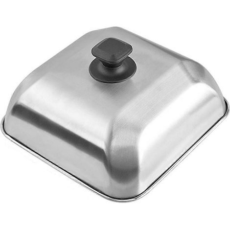 Runder Hamburgerdeckel aus Edelstahl, silberfarben. (1/4)