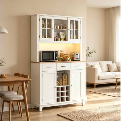 Colonne de cuisine 100x39,5x180 cm en bois blanc, avec rangement, pour cuisine, FloraGrace (1/5)