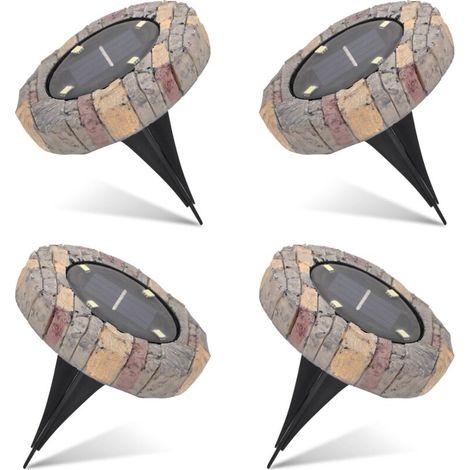 Lot de 4 balises solaires ALOVEZ     LED effet pierre