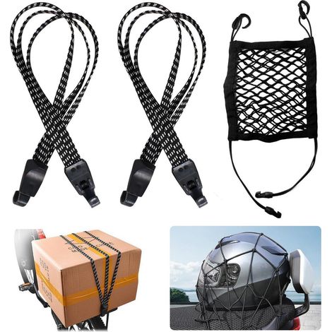 Filet à bagages 65cm lot de 2 avec sangle d'arrimage & bandes réfléchissantes pour moto & vélo