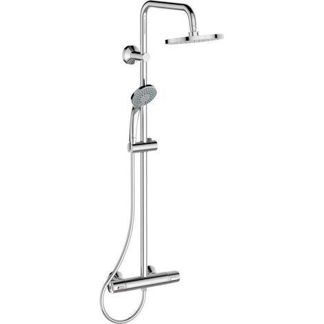 Porcher – Colonne de douche thermostatique 200 mm orientable – 3 jets : pluie, concentré, massage – Flexible 1,75 m – Finition chromée