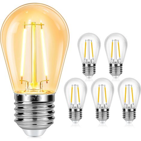 Lot de 6 Ampoules E27 S14 2W, LED Filament Vintage, Equivalent à Ampoule Incandescente 20W, Blanc Chaud 2700K, 160LM, IP44 Étanche, Non Dimmabile, pour Decorative Intérieur et Extérieur Guirlande (1/5)