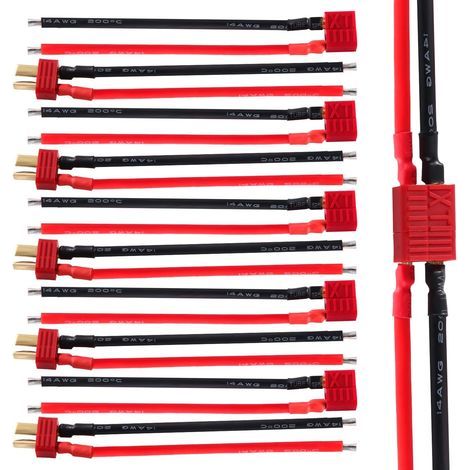 Paar T-Stecker (männlich/weiblich), 14 AWG Silikonkabel, verzinntes Kupfer, für RC-ESC-Akkus (1/5)