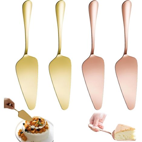 set de 4 pelles à tarte en acier inoxydable avec bords dentelés or et or rose (1/5)