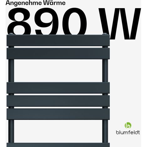 Blumfeldt Badheizkörper - 890 W Wandmontierter Handtuchheizkörper Mit Mittigen Anschluss, Modernes Stahl-Design, Handtuchhalter Für Badezimmer & Wohnräume, 60x180 cm, Anthrazit (1/5)