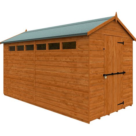 12 x 6 Feet Security Apex 12mm Shed - Solid Wood/Softwood/Pine - L355 x W175 x H217.9 cm - Burnt Orange