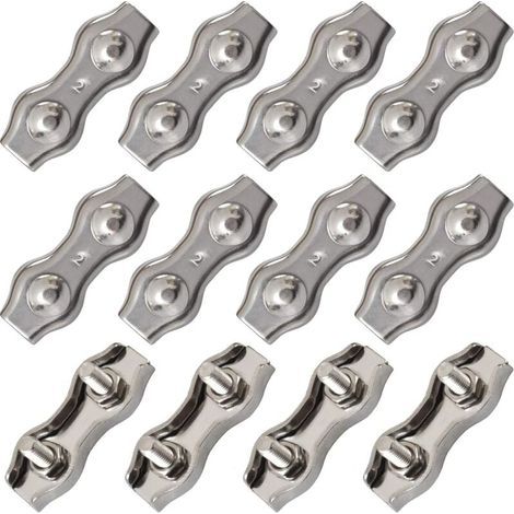12 PièCes Duplex Pinces En Acier Inoxydable Double Serre CaBles Inox Connecteur De Corde Pince Serre CaBles Duplex Pince M2 Pince De CaBle Pour CaBles De CaBles MéTalliques De 1.5mm,Argent (1/4)