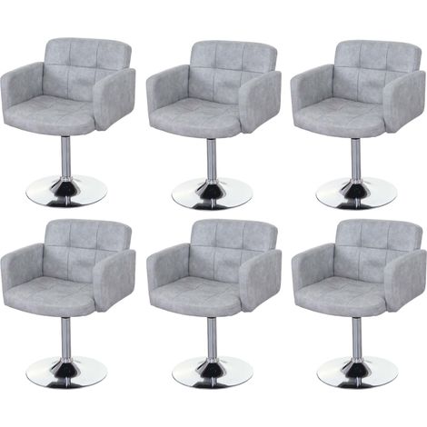 6er-Set Esszimmerstuhl Houston, Drehstuhl Stuhl, Wildlederimitat Chrom MVG-zertifiziert vintage grau