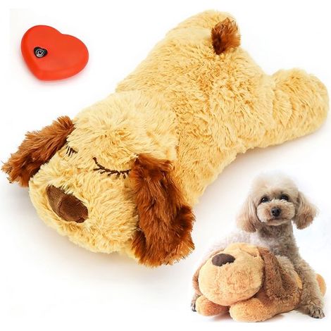 Peluche pour chien avec battements de cœur, jouet apaisant pour chiots, compagnon doux pour sommeil nocturne, repos et entraînement (1/5)