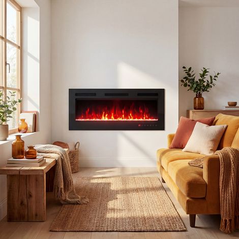 Elektrokamin 42 Zoll Schwarz, 12 Farben Flamme, Kristallsteine (1/5)
