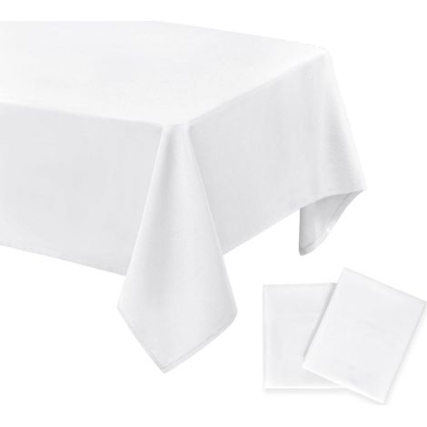 Lot de 2 nappes 140x200cm Blanc, lavables, anti-taches, Polyester