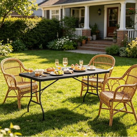 Mesa comedor plegable portátil para jardín negra HAVRYA (1/5)