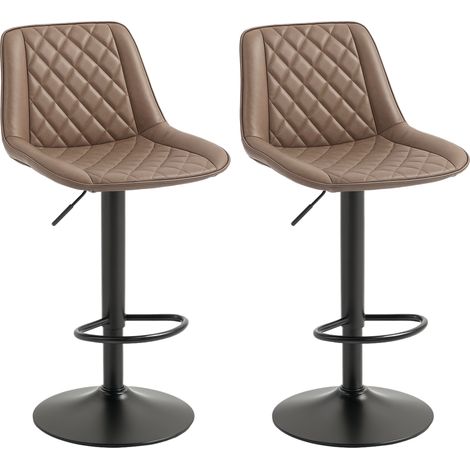 Bar Stools Set of 2, Retro Adjustable Kitchen Stool, Swivel PU Leather Upholstered Bar Chairs with Back, Footrest and Steel Base, Brown (1/5)