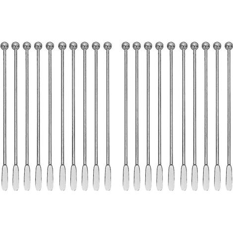 Lot de 20 bâtonnets mélangeurs en métal et acier inoxydable pour cocktails, café, vin et jus de fruits (19 cm). (1/4)