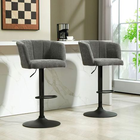 Lot de Chaises 2 pièces pivotante Chaise repose-pieds hauteur réglable revêtement lin gris foncé style bistrot (1/5)