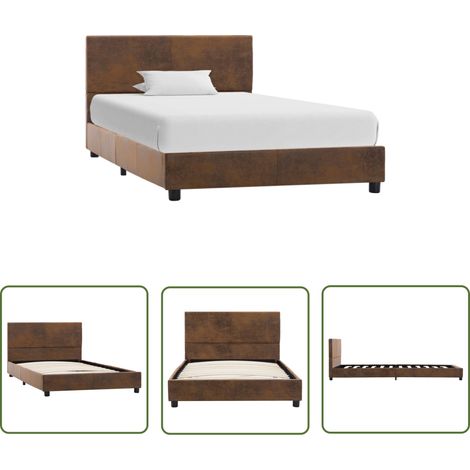 The Living Store Cadre de lit sans matelas marron similicuir daim 90x200 cm - Cadre De Lit - Lit Double - Lit Rembourré - Simili Cuir - Daim (1/5)