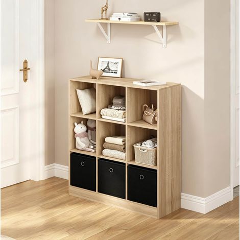 Regal mit 3 Stoffschubladen 80x86,5x30 cm Eiche Schwarz OKMYHOME (1/5)