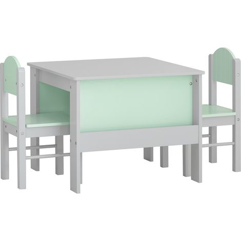 Tavolo Per Bambini Con 2 Sedie, Set Tavolo E 2 Sedie Per Bambini, Scrivania Per Bambini Con 2 Ripiani Laterali Per Libri Grigio Chiaro E Verde, KMB88-HG SoBuy (1/5)