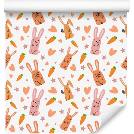 Papier peint lapins blanc, crème et pêche pour salon et chambre 50x1000 cm (1/5)