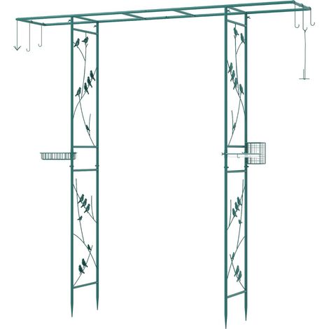Stazione di alimentazione per giardino a arco 212 x 40 x 213 cm con ciotola d'acqua e 7 ganci in stile contemporaneo in metallo zincato verde 200017539