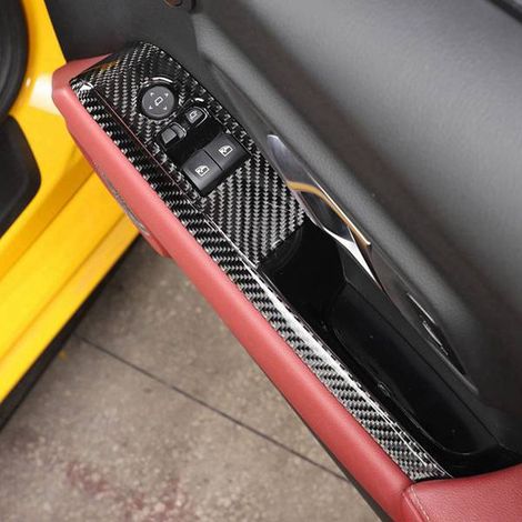4-teiliger Satz Fensterheberschalter aus echter Kohlefaser (weich) für rechtsgelenkte Toyota Supra Modelle 2019-2022.