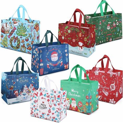 8 sacchetti regalo natalizi, borse per la spesa riutilizzabili, sacchetti natalizi multifunzionali in tessuto non tessuto per confezionare regali, accessori per feste di Natale, 32,5 × 25 × 17 cm (1/4)
