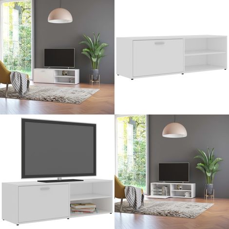 Meuble TV Blanc 120x34x37 cm Bois d'ingénierie - Meubles Tv - Meuble Tv Blanc - Meuble Tv Design - Rangement Media - Support Téléviseur - Home & Living