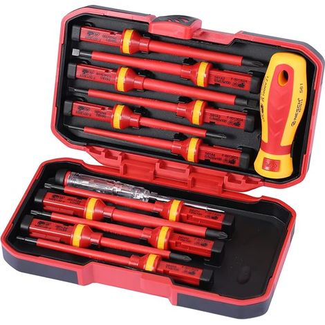 Tournevis Isolé 13 pcs 1000 V Geevorks - Poignée Ergonomique, Embouts Magnétiques, Acier Chrome Vanadium, Design Isolé, avec Étui de Rangement (1/4)