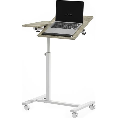 Table d'appoint à roulettes, hauteur réglable, plateau inclinable et structure en métal, 57 x 40 x 67,5-101 cm, chêne et blanc (1/5)