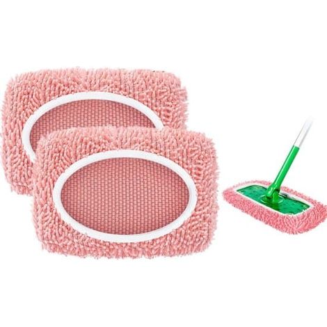 Lot de 2 lingettes de rechange compatibles avec le balai plat en microfibre Swiffer Sweeper (25,5 x 11,5 cm) - Réutilisables - pour parquets massifs - Rose (1/5)