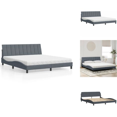 Lit avec matelas gris foncé 180x200 cm velours - Lit - Lits - Meuble De Chambre À Coucher - Sommier (1/5)