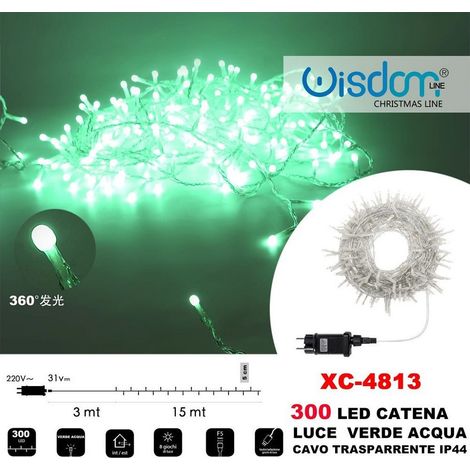 TRADE SHOP - Catena Luminosa 300 Luci Led Lucciole Luce Verde Acqua Cavo Trasparente Xc-4813 -