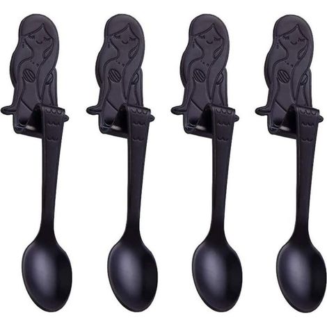 Meerjungfrauen-Löffel aus Edelstahl, 4er-Pack (schwarz) (1/4)